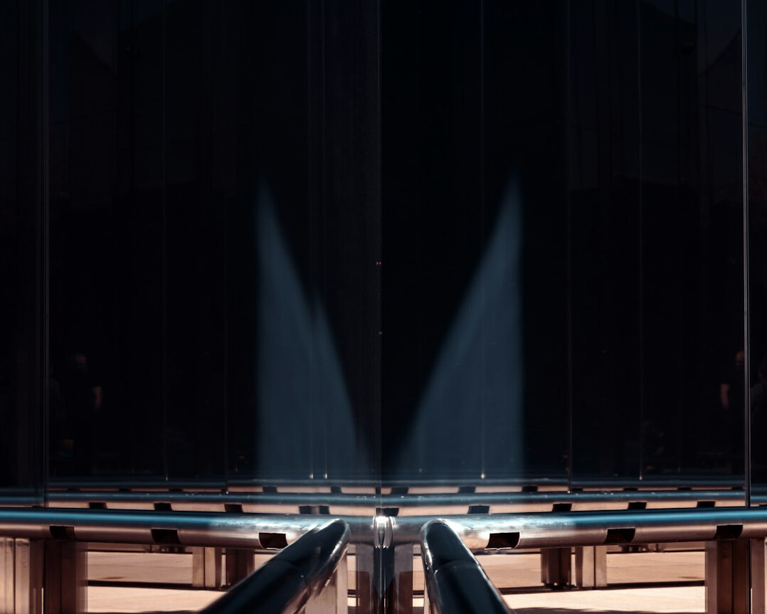 Empty television studio stage with spotlights