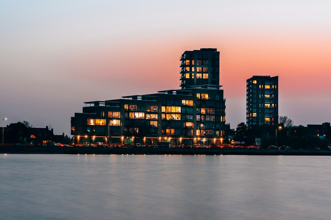 Copenhagen business district skyline at dusk